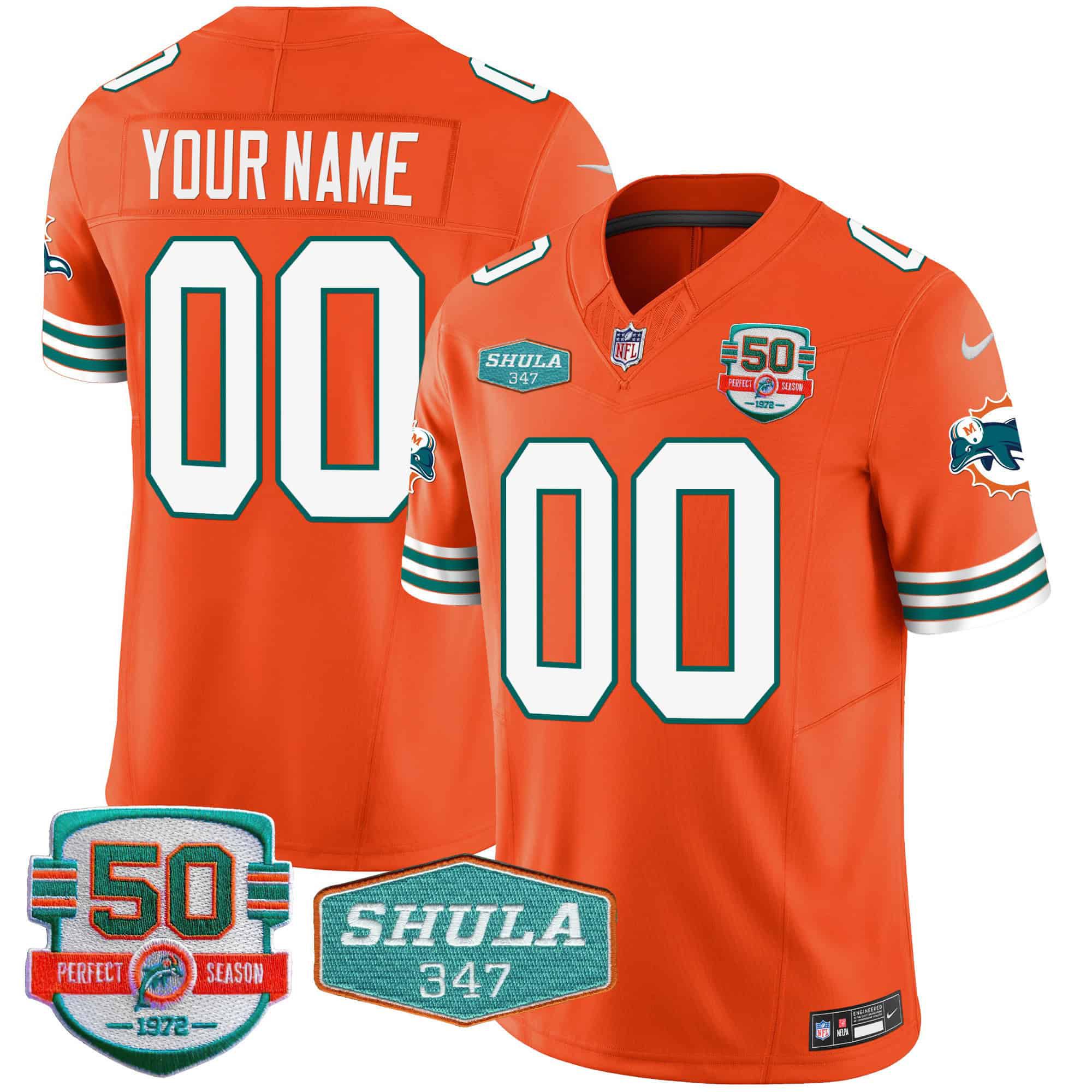 Men Miami Dolphins Orange 2024 Nike Throwback Shula 347 Patch Vapor Custom NFL Jersey->customized nfl jersey->Custom Jersey